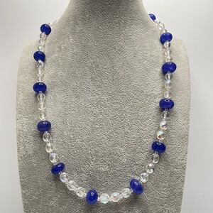 Earthmind Blue India Gemstone White AB Glass Beaded Necklace Statement Boho